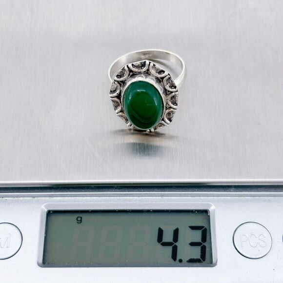 Vintage Sterling Silver 925 Green Glass Cabochon Ring Size 8 - Picture 8 of 8